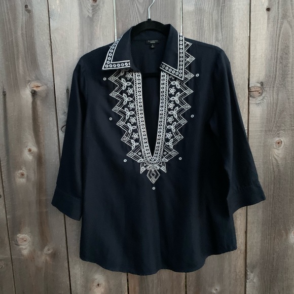 Talbots Tops - Talbots Tunic Embroidered Kurta Cotton Silk Top